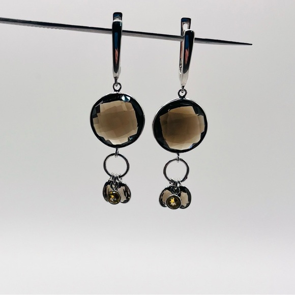 Smokey Quartz 18.15 CT Dangle Earrings - Picture 3 of 3